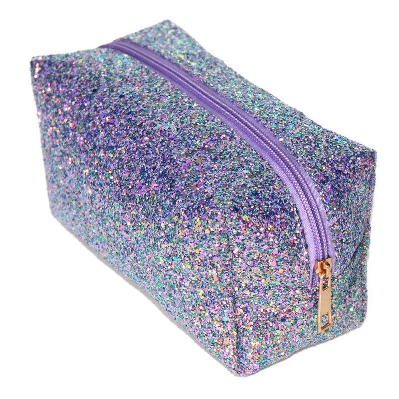 KisSealed Colorful Glitter Shine Cosmetic Pouch Waterproof Zipper Handbag Carry Case Organizer Travel Case (purple) - Image 2