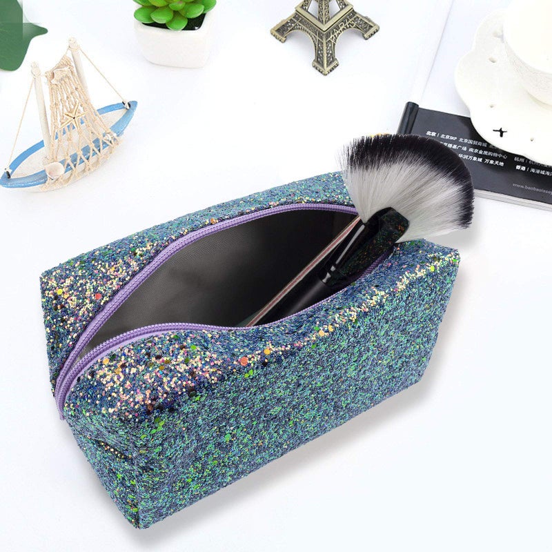 KisSealed Colorful Glitter Shine Cosmetic Pouch Waterproof Zipper Handbag Carry Case Organizer Travel Case (purple) - Image 3