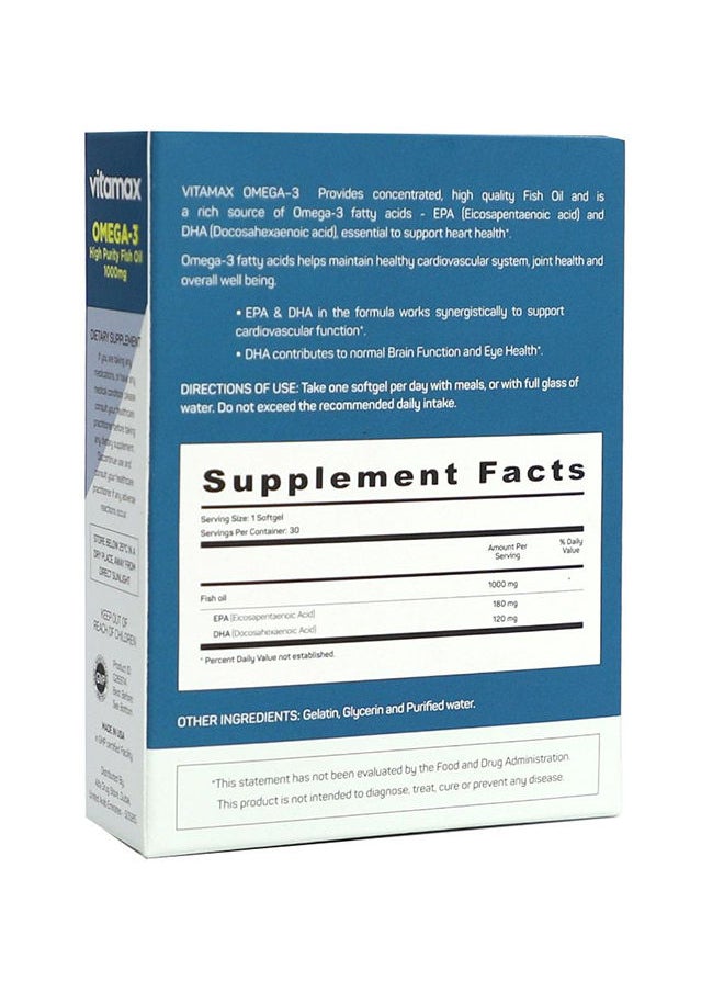 Vitamax - Omega 3 1000MG High Purity Fish Oil Softgel 30's - Image 1