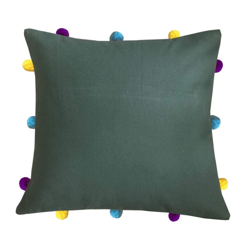Lushomes Cushion Cover 12x12 Boho Cushion Covers Sofa Pillow Cover Cushion Covers with Tassels Cushion Cover with pom pom 12x12 Inches Set of 3 Olive Green - Image 2