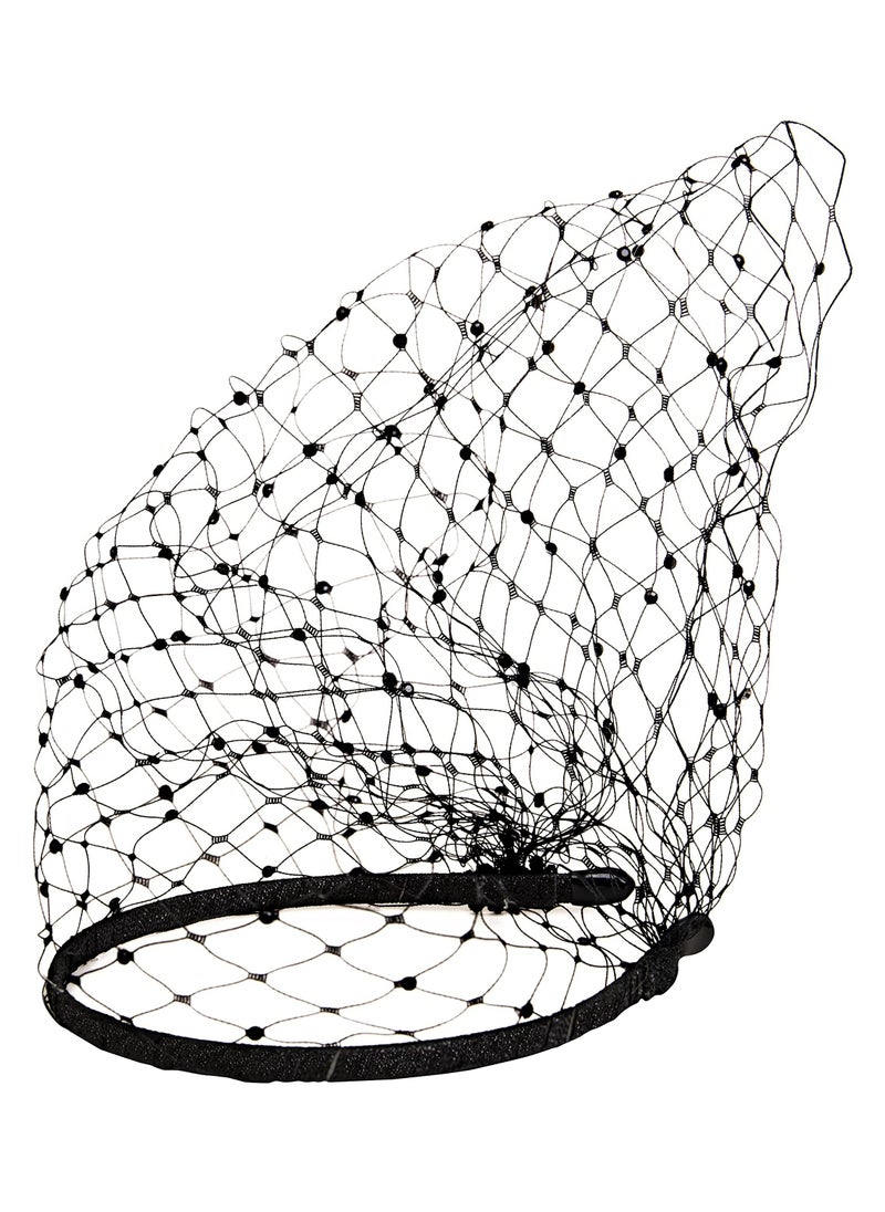 CMGTYYD - 1920s Flapper Fascinator Mesh Veil Headband Bridal Wedding Tea Party Fascinator Veil for Women, Black With Black Crystal - Image 1
