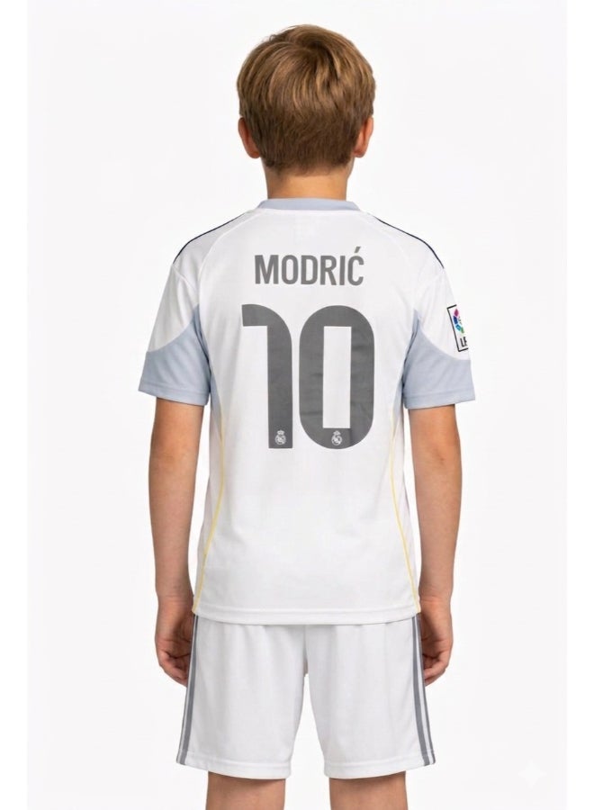 Toyland Kids Real Madrid Home Football Jersey Set – Number 10 Printed – Boys Sports T-Shirt & Shorts Kit-Size 28 - Image 3