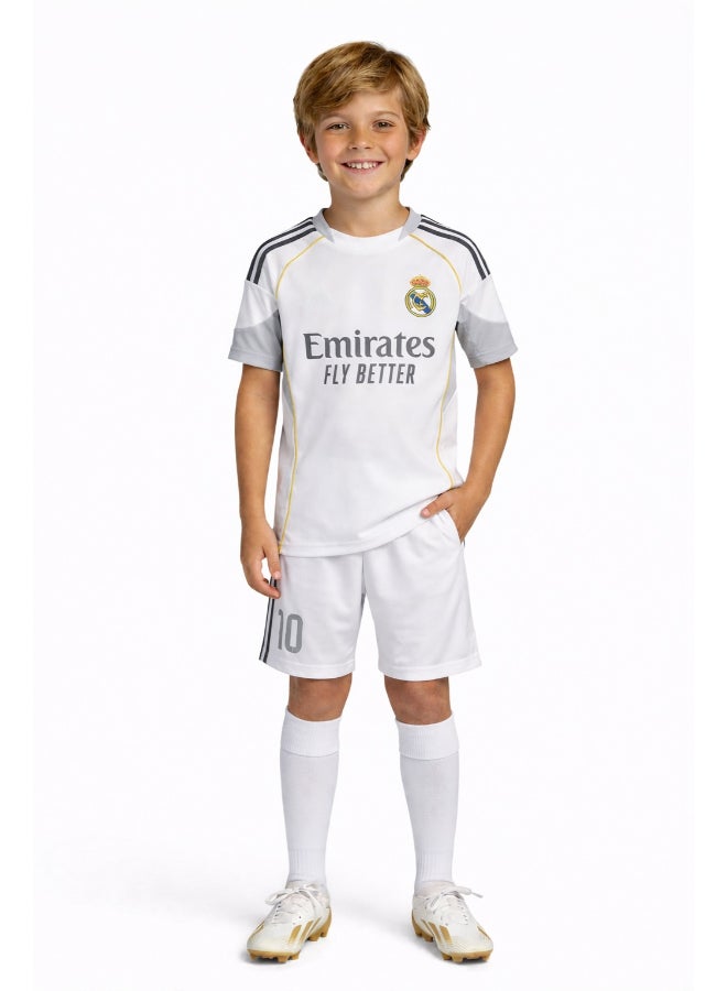 Toyland Kids Real Madrid Home Football Jersey Set – Number 10 Printed – Boys Sports T-Shirt & Shorts Kit-Size 28 - Image 2