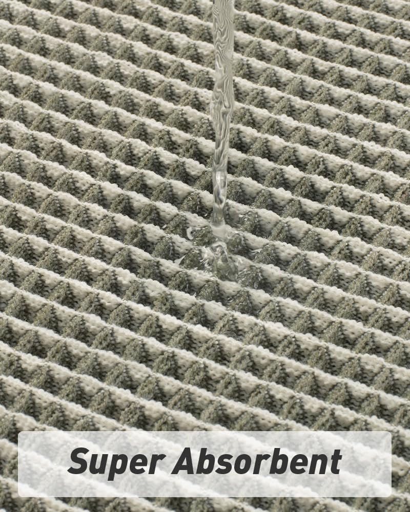 AMOAMI Upgraded Waffle Bath Mat, Super Absorbent Non Slip Bath Mats for Bathroom Floor, Machine Washable Bathroom Rugs with Tassels, Rubber Backed Bathroom Mats, Ultra Soft, 24" x 36", Green & Cream - Image 2