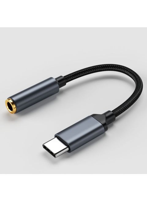 محول سماعة رأس بمقبس 3.5 مم من نوع Type-C - تحويل رقمي للصوت، للاستماع للمكالمات والأغاني - اللون: رمادي حديدي (شريحة تشونغك)