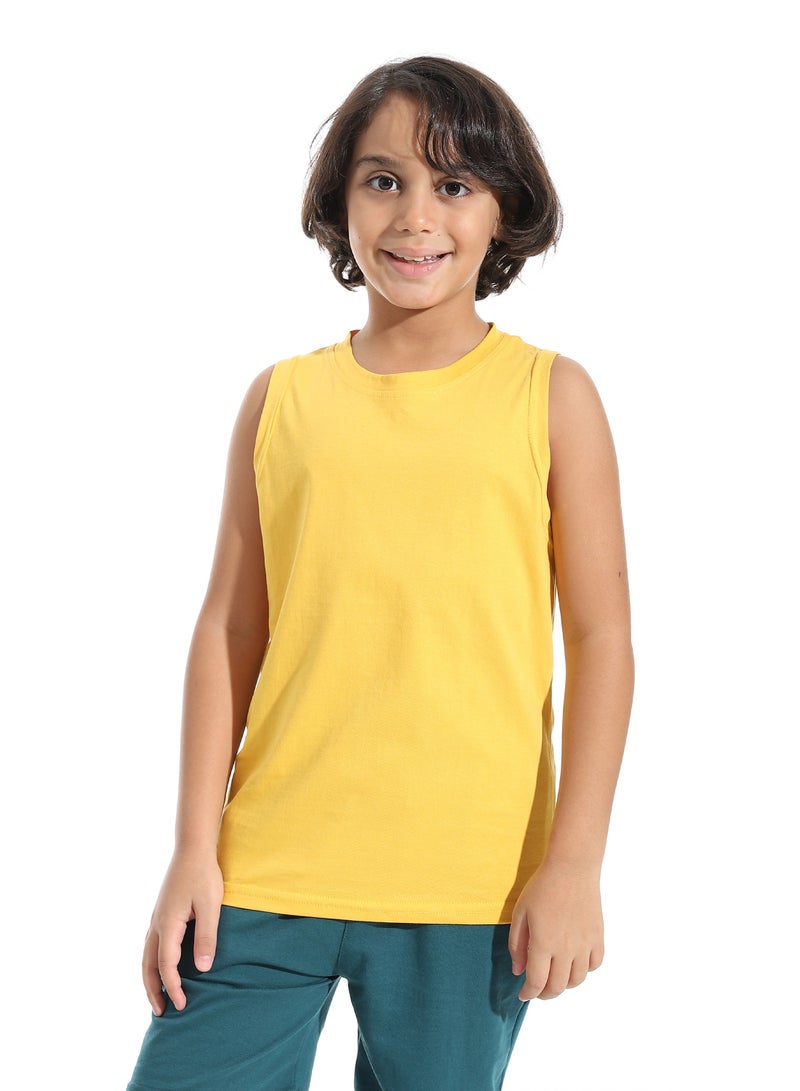 Andora Cut Sleeves Loose Fit Basic T-Shirt_Mustard Yellow - Image 1
