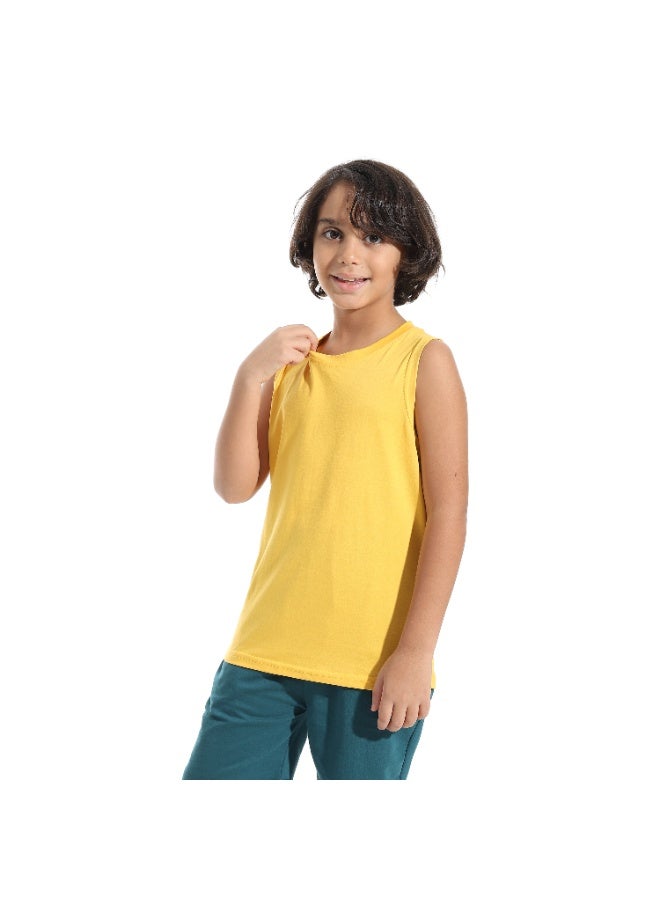 Andora Cut Sleeves Loose Fit Basic T-Shirt_Mustard Yellow - Image 4