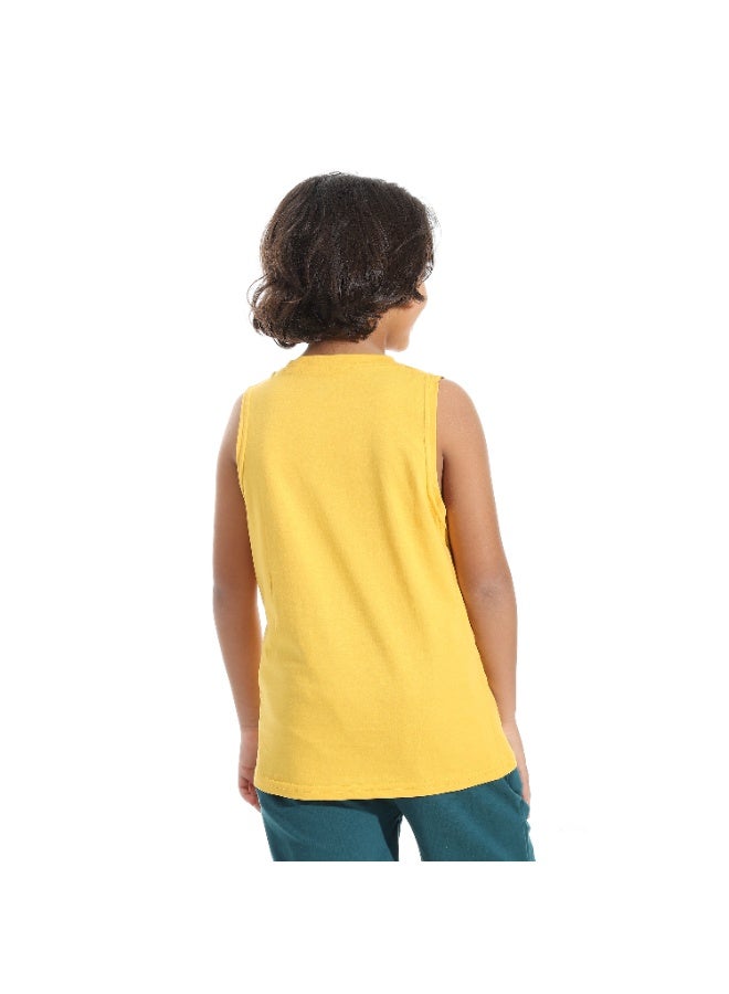 Andora Cut Sleeves Loose Fit Basic T-Shirt_Mustard Yellow - Image 2
