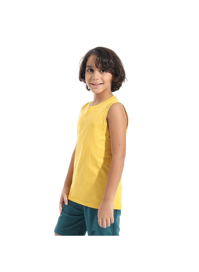 Andora Cut Sleeves Loose Fit Basic T-Shirt_Mustard Yellow - Image 3
