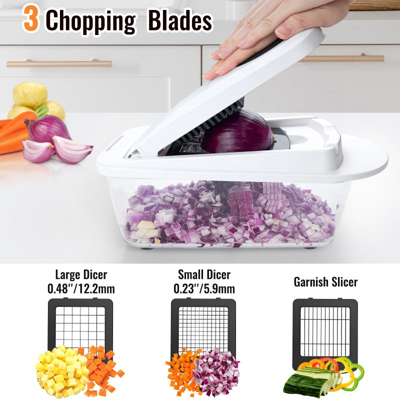 ukeetap 12 Blade All-in-1 Vegetable Chopper Mandoline Slicer with Container, Spiralizer with Containers, Food Chopper, Onion Chopper, Veggie Cutter for Salad, Kitchen Gadgets Accessories Essentials, White - Image 4