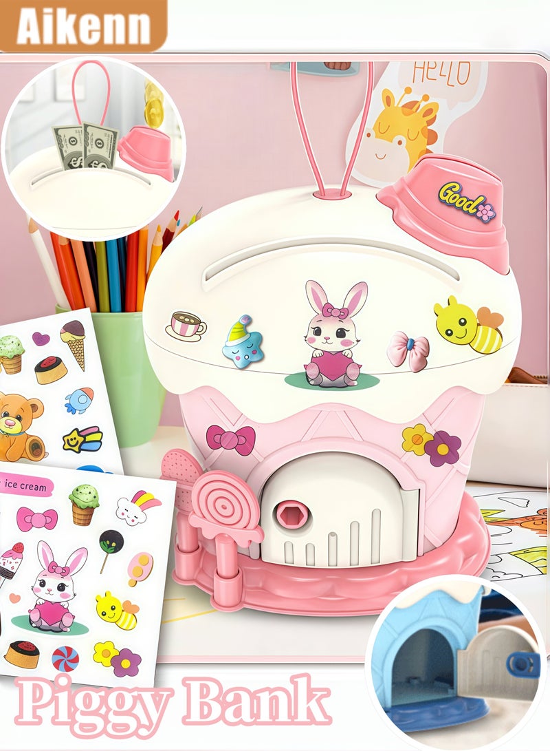Aikenn Piggy Bank Toys,Ice cream House Piggy Bank,for 5 6 7 8 9 10 Year Old Girl Gifts, Money Saving Box for Teen Toys Age 6-8-10-12, Christmas Birthday Gifts, Stuff ATM Machine for Kids 5-7 - Image 1