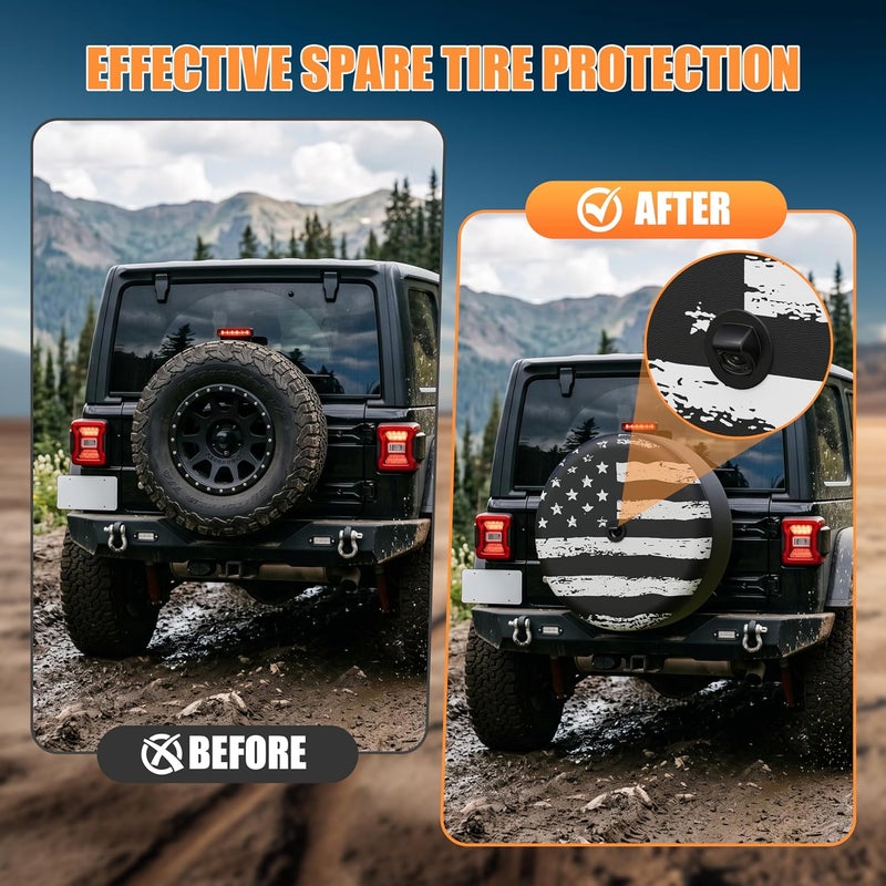 MOONET Tire Cover with Camera Hole, for Jeep Wrangler JL with Back-up Camera, Sport & Sahara (2018-2024) White Flag, Fits 285/70R17 - Image 3