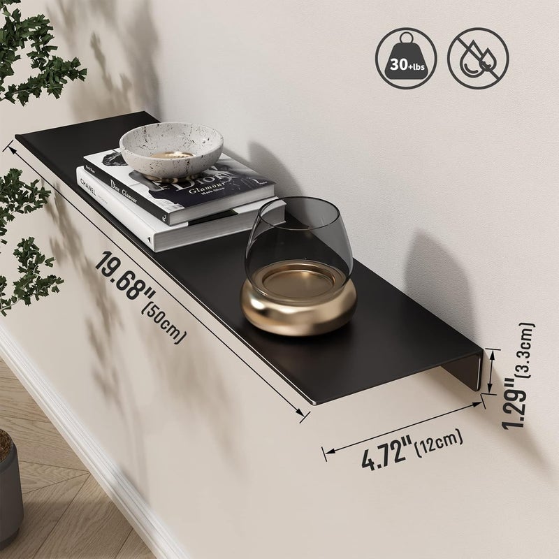 Danpoo Wall Shelving Solution, Metal Wall Shelf, Black Floating Shelf for wall, Small Bathroom Shelf, Shower Organizer, Aluminum, Wall Mounted With Screws Or Glue (20 inch) - Image 3