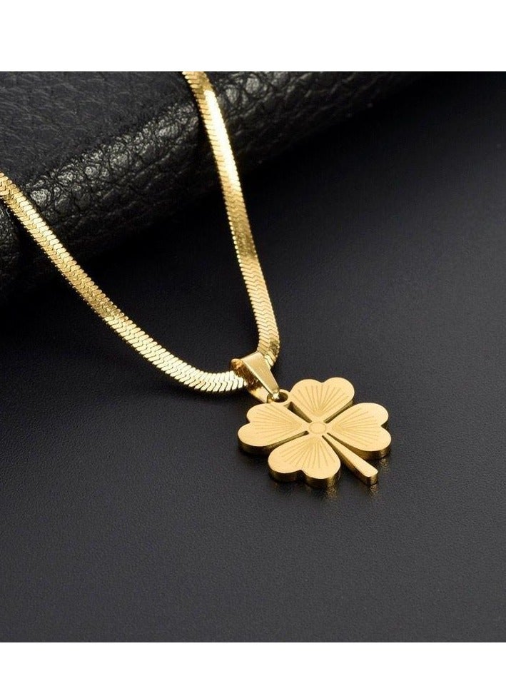 Depend Four Leaf Clover Necklace, Gold Plated Flower Decor Necklace, Elegant Dainty Four Leaf Clover Necklace, Lucky Charm Pendant For Girls - Image 1