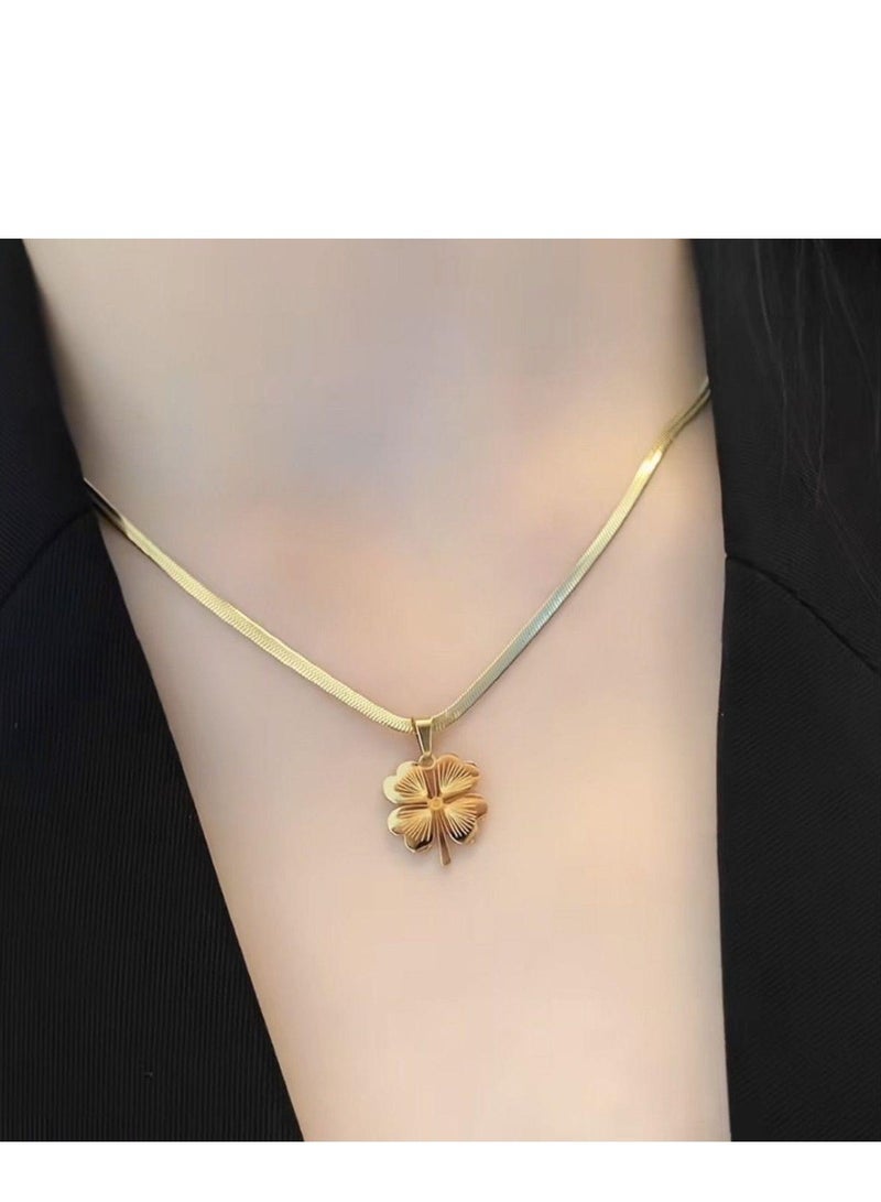 Depend Four Leaf Clover Necklace, Gold Plated Flower Decor Necklace, Elegant Dainty Four Leaf Clover Necklace, Lucky Charm Pendant For Girls - Image 2