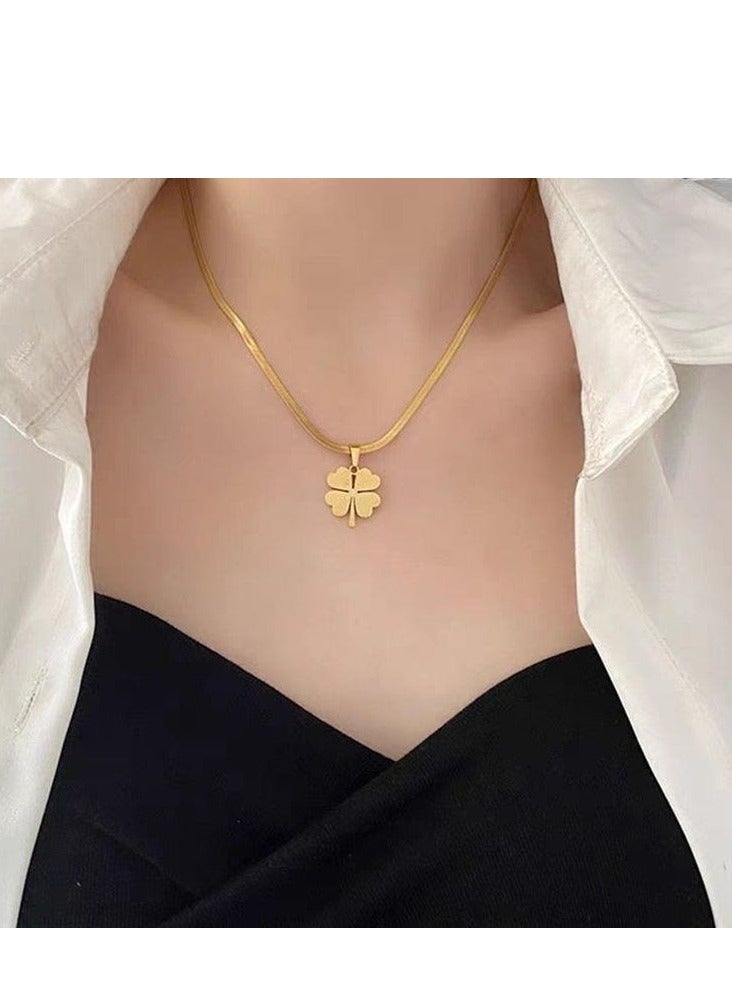 Depend Four Leaf Clover Necklace, Gold Plated Flower Decor Necklace, Elegant Dainty Four Leaf Clover Necklace, Lucky Charm Pendant For Girls - Image 3