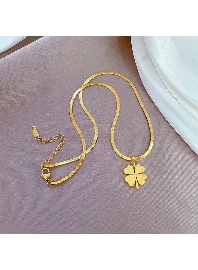 Depend Four Leaf Clover Necklace, Gold Plated Flower Decor Necklace, Elegant Dainty Four Leaf Clover Necklace, Lucky Charm Pendant For Girls - Image 5