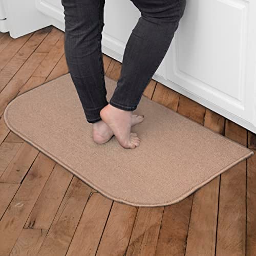 Ritz Solid Accent Rug: 18" x 30" Stain Resistant Kitchen or Living Room Floor Mat, Latex Backing, Machine Washable, Beige - Image 1