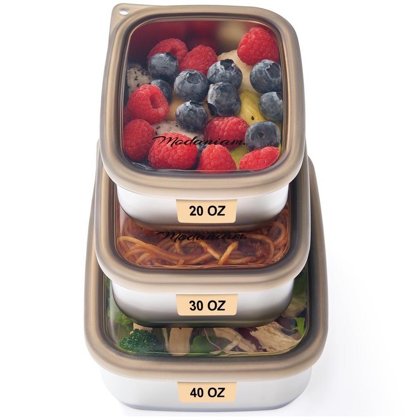 Modaniam Stainless Steel Lunch Box Adult| Meal Prep| Food Storage| Stainless Steel Lunch Containers with clear Silicone Lids| Leak Resistant|20,30, 40 OZ| Bento Box | Metal lunch Box |Lunchbox | Bentobox - Image 1