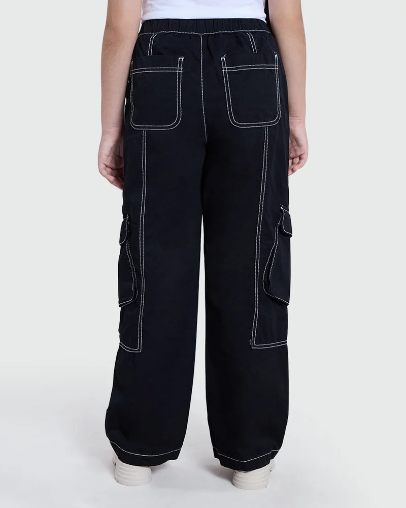 Ovs Black Cargo Contrast Pants  For Girls