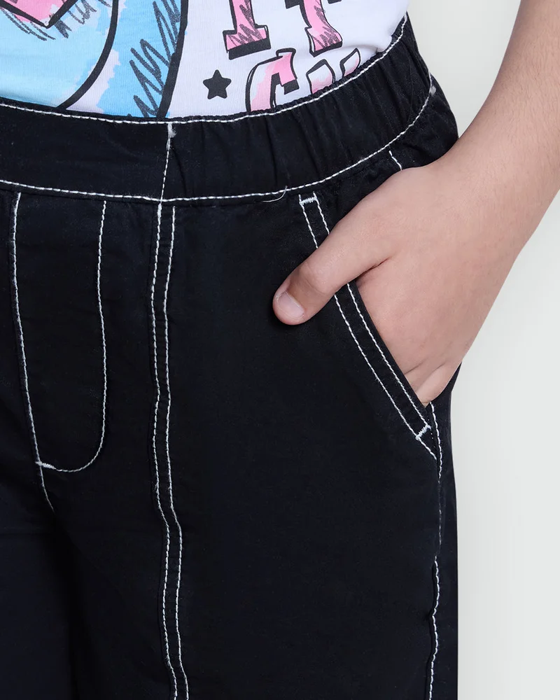 Ovs Black Cargo Contrast Pants  For Girls