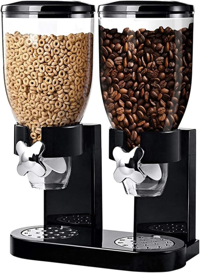 HYEIOL Dual Food Dispenser 2L Cereal Dispenser Perfect As A Candy, Nuts, Rice, Granola, Cereal Dispenser & More,Dry Powder Container for Rice Beans Cereal Nuts Snack breakfast
