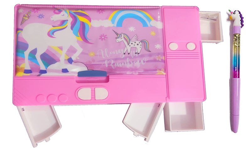 SHREE TECHNESH® Unicorn Glossy Printed Dual Sided Pencil Box with Sparkling Unicorn Gel Pen for Girls - Image 1