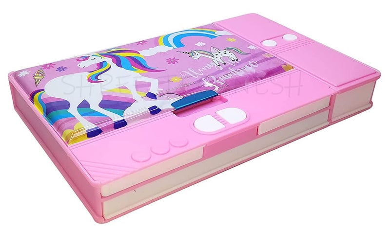 SHREE TECHNESH® Unicorn Glossy Printed Dual Sided Pencil Box with Sparkling Unicorn Gel Pen for Girls - Image 2