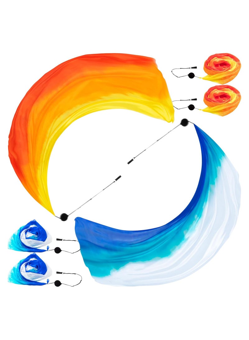 SYOSI 4 Sets Belly Dance Colorful Veil Poi Scarf Poi Streamer with Poi Balls Silk Poi for Stage Props, Youth Silk Ribbon Dancer Wand,  Juggling Play Silk Streamer with Rods - Image 1