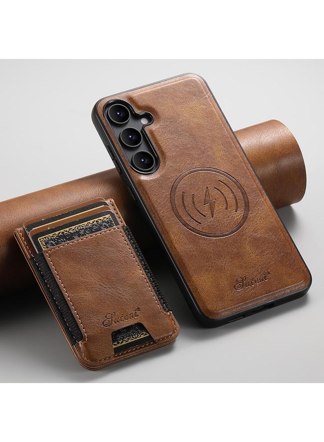 Suteni Case For Samsung Galaxy S25 5G H17 Oil Eax Leather MagSafe Detachable Wallet Phone Case - Image 2