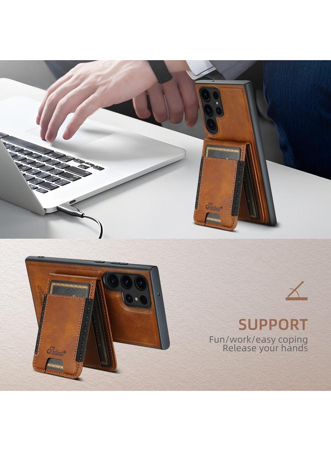 Suteni Case For Samsung Galaxy S25 5G H17 Oil Eax Leather MagSafe Detachable Wallet Phone Case - Image 3