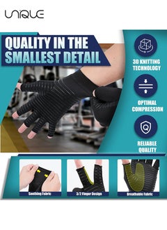Unique Arthritis Glovesm, Copper Infused Fingerless Compression Gloves for Hand Pain, Carpal Tunnel, RSI, Rheumatoid, Tendonitis, and Relieve Muscle Pain for Women & Men (L, Black)  - Image 2