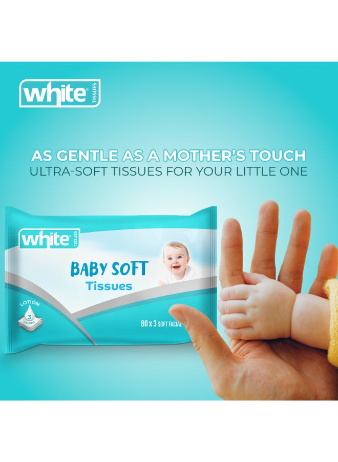 White Facial Tissues Baby Soft 80 Pulls x 3 ply 3in1 - Image 5