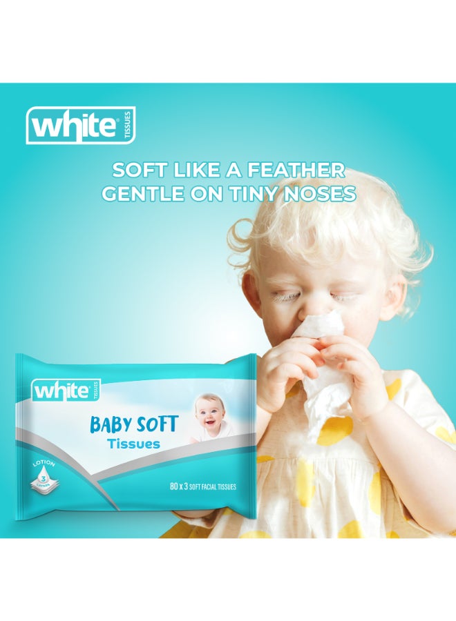 White Facial Tissues Baby Soft 80 Pulls x 3 ply 3in1 - Image 3