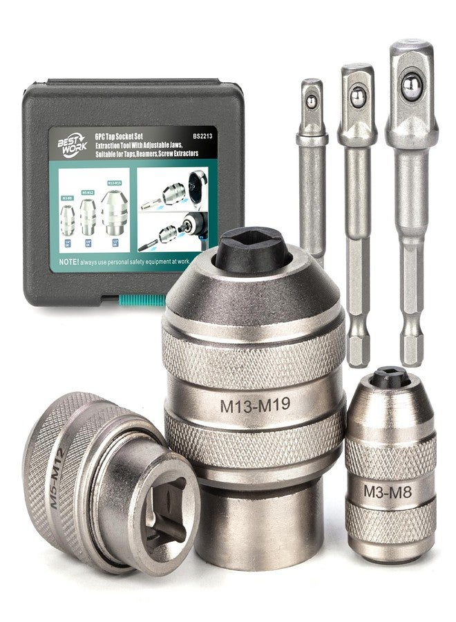 Bestwork Adjustable Tap Sockets, 6pcs Tap Holder Tool, 1/4", 3/8", 1/2" Tap Socket Adapter for M3-M19 Taps, Drills, Reamers, Screws - Image 1