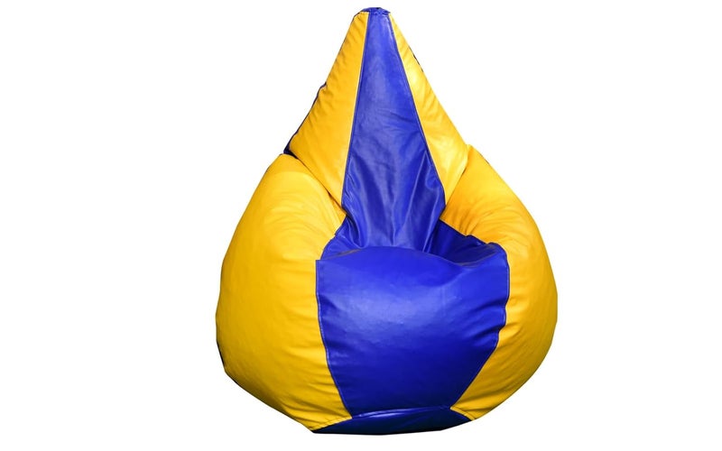 King Comfort Double Color Faux Leather Bean Bag Cover Without Beans Lounge Chair Cover for Home Office Bedroom Hall Tear Drop Shape Blue Yellow XXXXL - Image 1