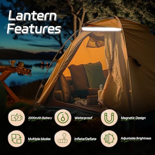 SELORSS Inflatable Outdoor Camping Light, Meets IP66 Waterproof Standard, Provides 2000 mAh Charging, Suitable for Camping, Hiking, Traveling and Other Outdoor environments.(Green). - Image 2