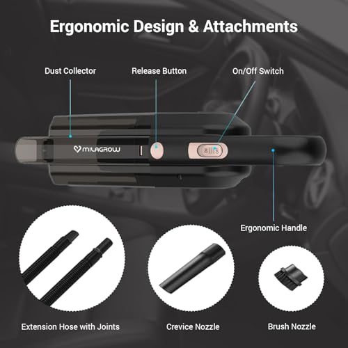MILAGROW Handheld Cordless Vacuum Cleaner (CoinSucker-Pro) with 10kPa Strong Suction, Multipurpose & Rechargeable Vacuum Cleaner for Car, Home & Office (Black) - Image 5