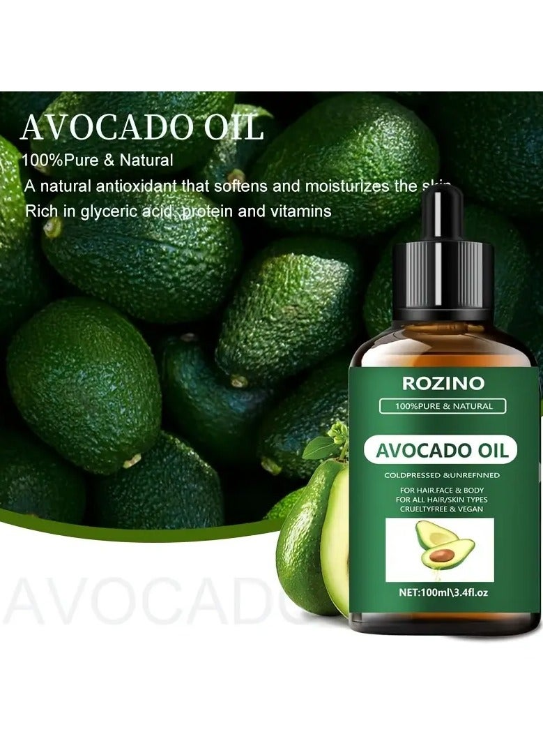 روزينو 100 مل زيت أفوكادو الأساسي-النباتية النقية، غير المسببة للحساسية لجميع أنواع البشرة-مثالية للتدليك والدش والعناية بالوجه والجسم وتعزيز الأظافر والشعر والعناية بالرموش - Image 4