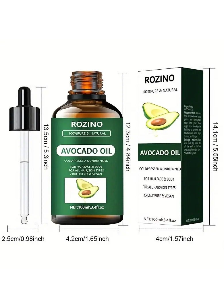 روزينو 100 مل زيت أفوكادو الأساسي-النباتية النقية، غير المسببة للحساسية لجميع أنواع البشرة-مثالية للتدليك والدش والعناية بالوجه والجسم وتعزيز الأظافر والشعر والعناية بالرموش - Image 5
