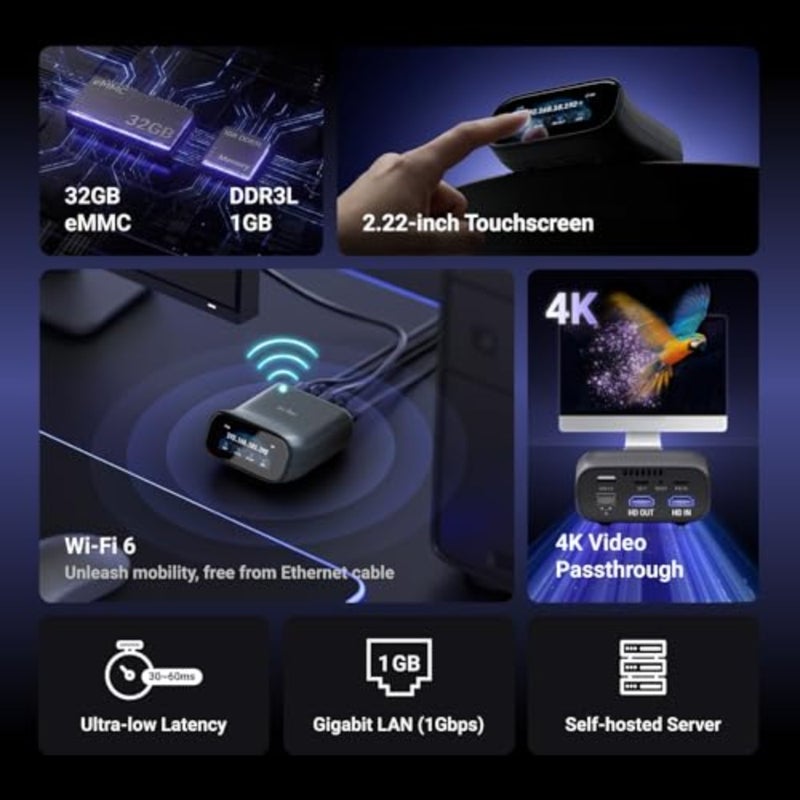 Comet Pro GL-RM10 Remote KVM عبر شبكة Wi-Fi، شبكة Wi-Fi 6 ثنائية النطاق، عبور 4K@30FPS، شاشة لمس، 32 جيجابايت eMMC، دعم Tailscale الوصول عن بعد للتعافي من الكوارث، المكتب المنزلي، تكنولوجيا المعلومات الاحترافية KVM Wi-Fi 6 ثنائي النطاق، عبور 4K@30FPS، صوت ثنائي الاتجاه، شاشة لمس 2.22 بوصة، 32 جيجابايت eMMC، مقياس خلفي متكامل - Image 2