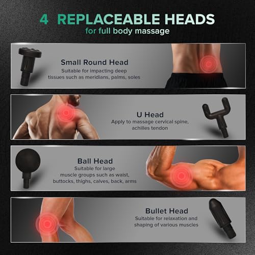 Q DEVICES Portable Massage Gun - Percussive Therapy Deep Tissue Massager for Muscle Recovery, 6 Speeds & 4 Heads - Ultra Quiet Electric Handheld Gun Massager for Back, Neck, Athletes & Pain Relief - Image 2