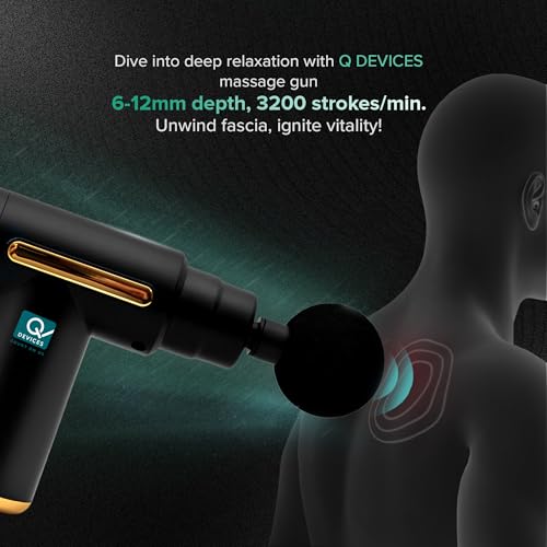Q DEVICES Portable Massage Gun - Percussive Therapy Deep Tissue Massager for Muscle Recovery, 6 Speeds & 4 Heads - Ultra Quiet Electric Handheld Gun Massager for Back, Neck, Athletes & Pain Relief - Image 5