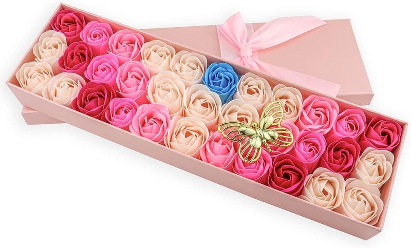 JIALEEY 33 PCS Floral Scented Bath Soap Rose Flower Petals Plant Essential Oil Rose Soap Set Gifts Ideas for Her Women Girls Mom Valentines Day Pink Gift Box