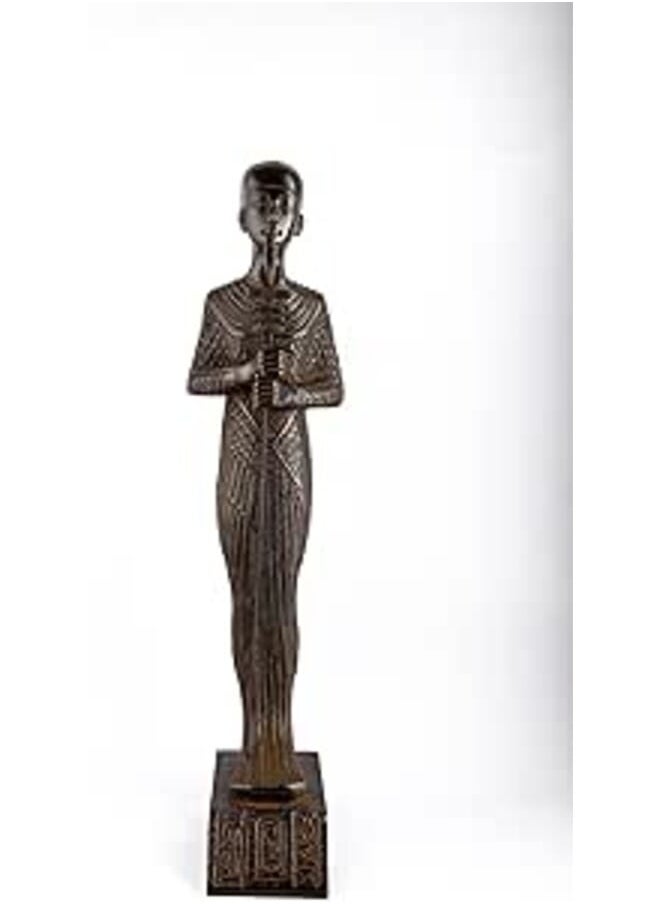 Ancient Egyptian statue of Ptah is an ancient Egyptian deity, as creator god and patron of craftsmen and architect. In the triad of Memphis . Large heavy black stone made in Egypt.