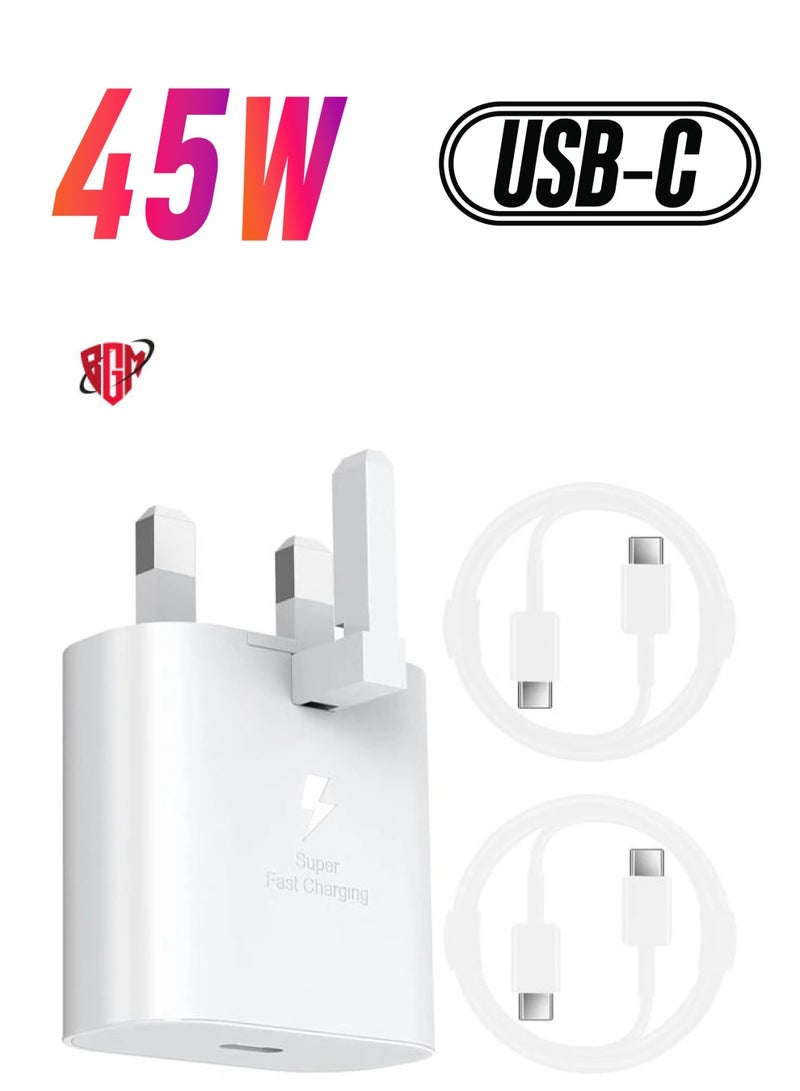 BGM For Samsung 45w Fast Charger Type C Samsung Super Fast Charger 45W with 5FT USB-C Cable*2pcs, Android Charger for Samsung Galaxy S23 Ultra/S23/S23+/S22/S22 Ultra/S22+/Note 10/20/S20 (white-2pcs Cable) - Image 1