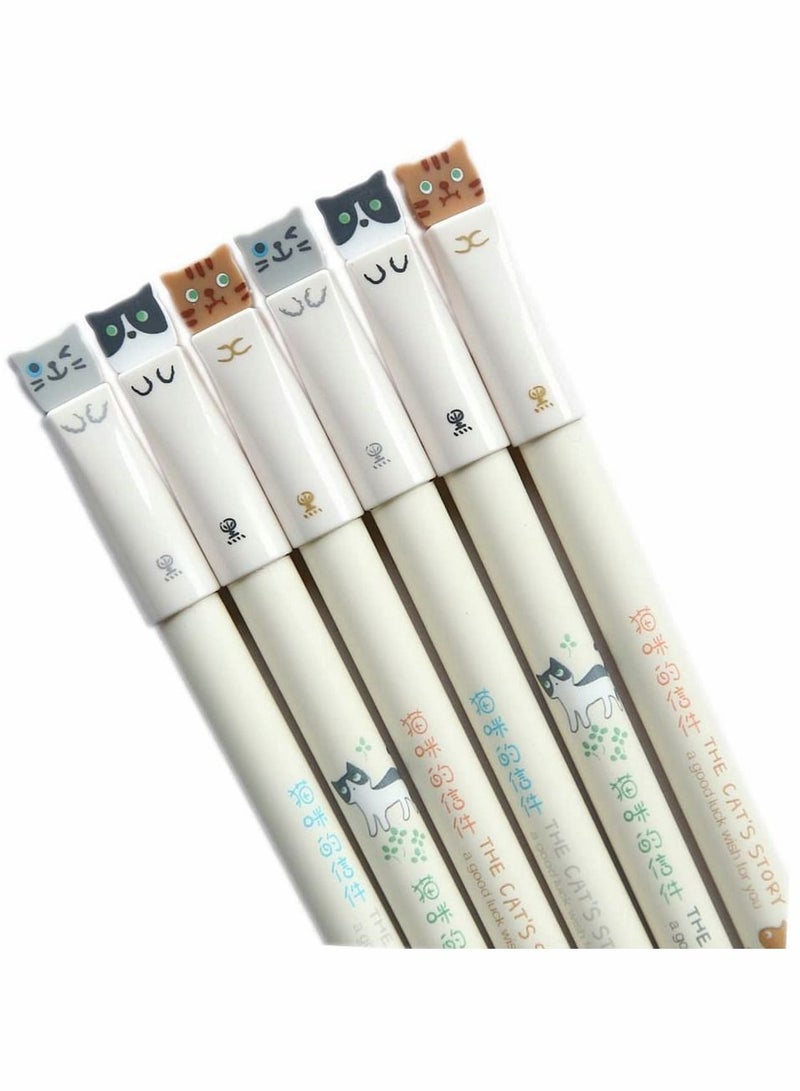 Black Ink Gel Pens, 0.38mm Cute Pens Japanese Kawaii Cat Ultra Fine Point Tip Pen Set Rollerball for Stationary School Office Supplies, Great Art Crafts Scrapbooks (6 pack) - Image 1