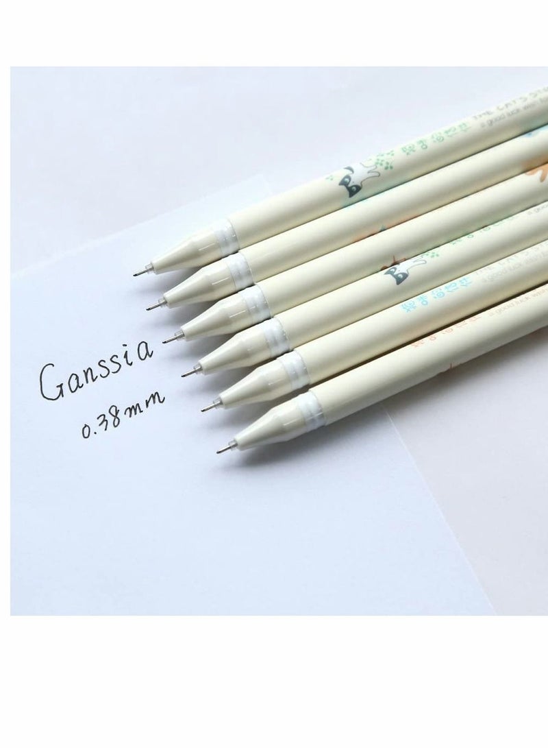 Black Ink Gel Pens, 0.38mm Cute Pens Japanese Kawaii Cat Ultra Fine Point Tip Pen Set Rollerball for Stationary School Office Supplies, Great Art Crafts Scrapbooks (6 pack) - Image 3