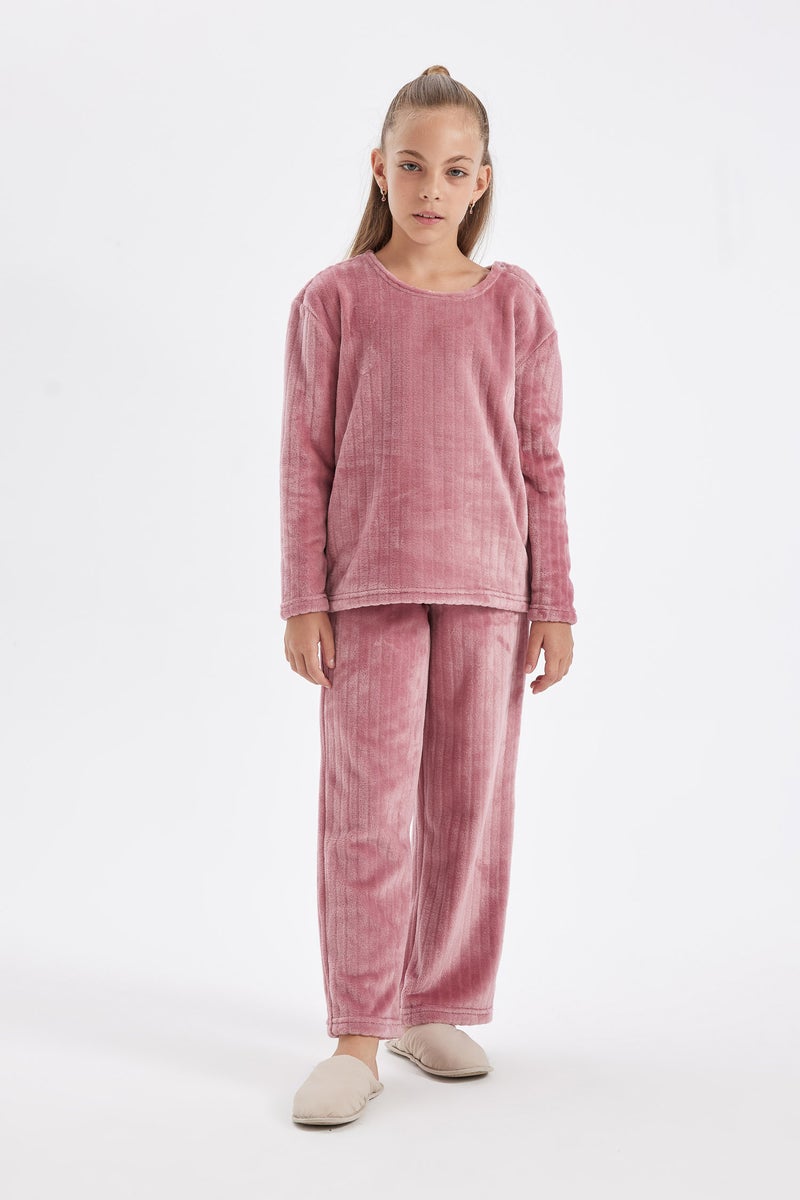 DeFacto Girl Fleece Long Sleeve 2 Piece Pajama Set - Image 1