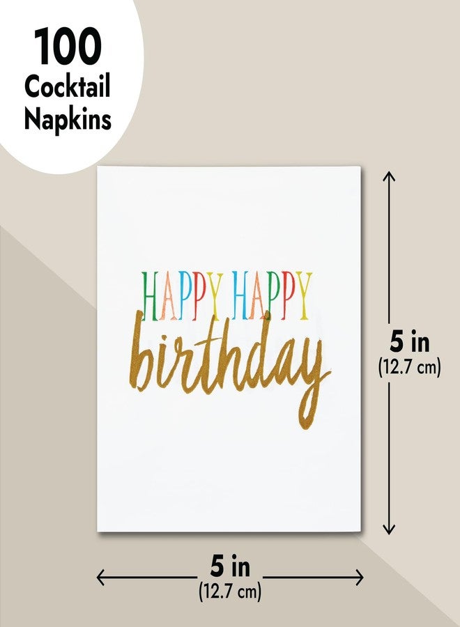 BLUE PANDA Happy Birthday Napkins - 5 x 5 in, 2-Ply White Paper, Pack of 100 - Colorful for Birthday Party & Cocktail Use - Image 3